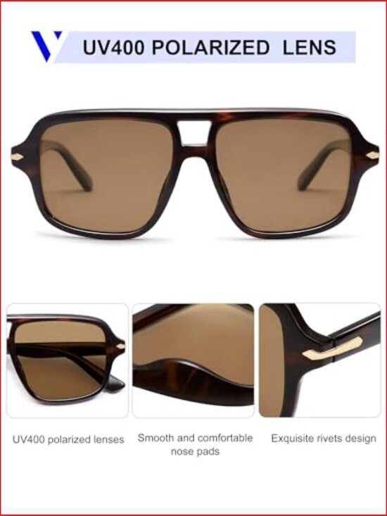 Retro Square Vintage Aviator Polarized Sunglasses UV Protection